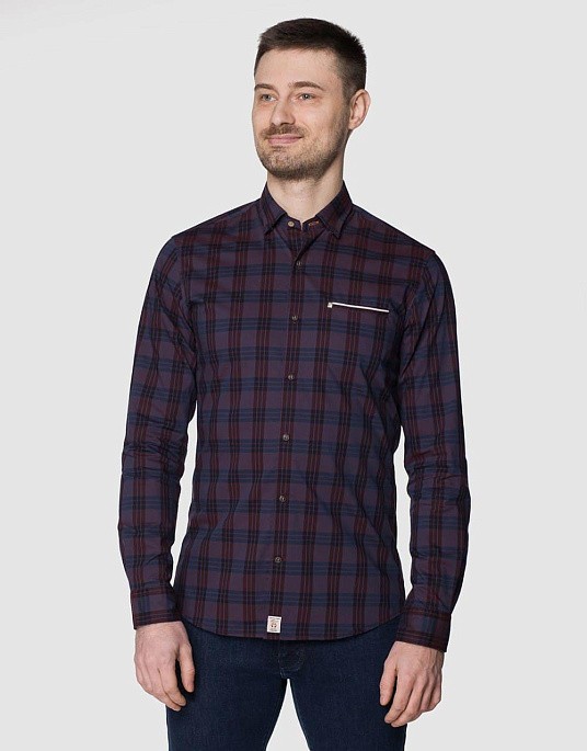 Рубашка Pierre Cardin  в бордовом цвете в клетку