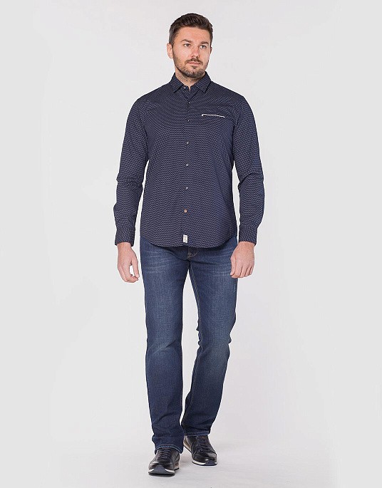 Рубашка Pierre Cardin из коллекции Denim Academy в синем цвете с цветочным принтом