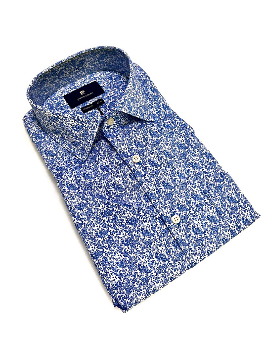 Рубашка с коротким рукавом Pierre Cardin в синем цвете с принтом