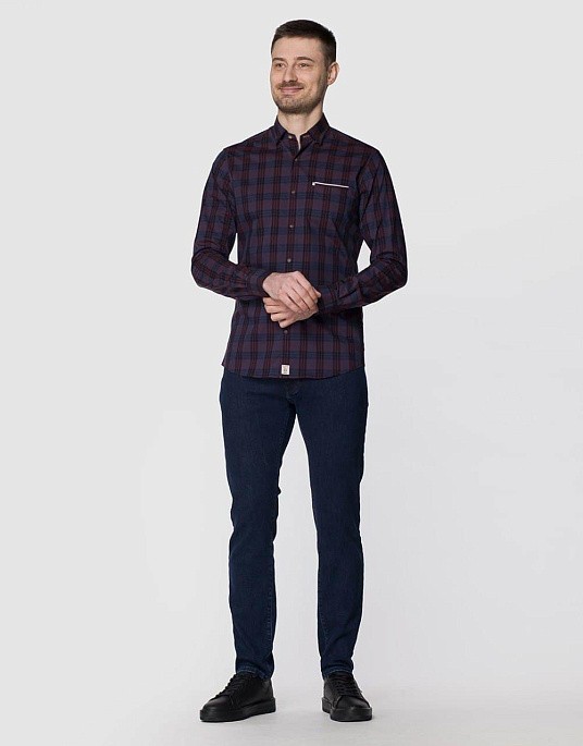 Сорочка Pierre Cardin у бордовому кольорі у клітку