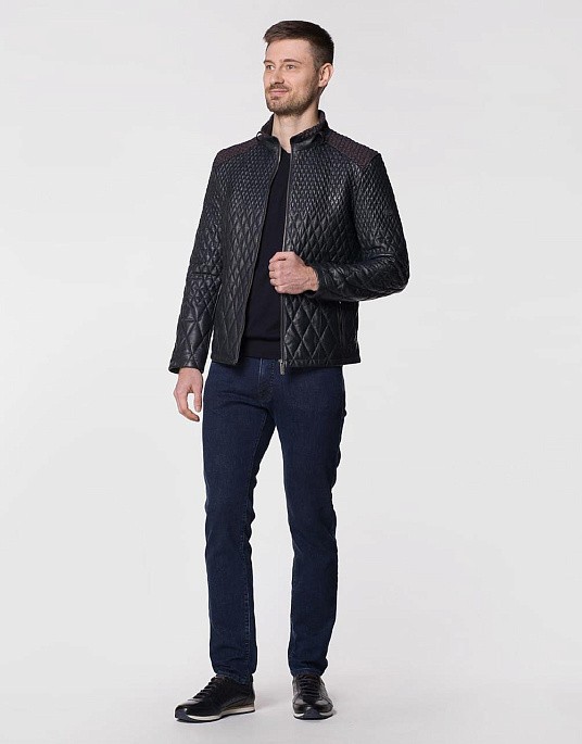 Куртка шкіряна  Pierre Cardin в темно-синьому кольорі