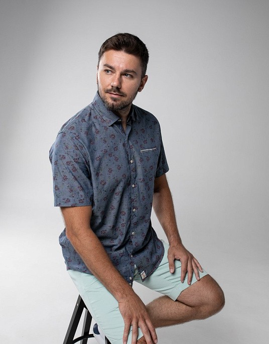 Рубашка Pierre Cardin из серии Dtnim Story с коротким рукавом в сером цвете с принтом