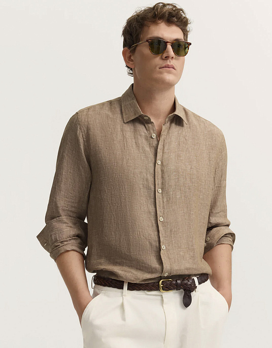 Льняная рубашка Bugatti бежевого цвета