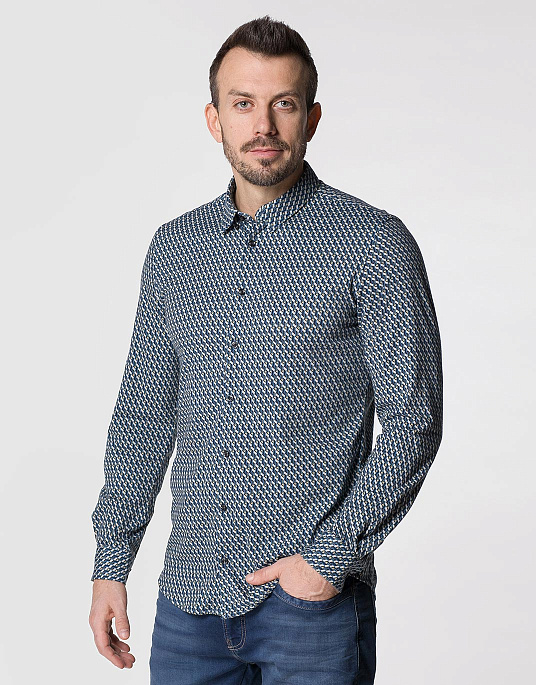 Рубашка Pierre Cardin из коллекции Future Flex в изумрудном оттенке с узором