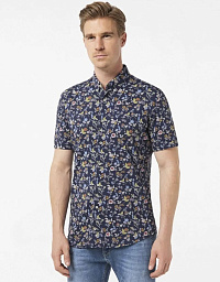 Сорочка Pierre Cardin з колекції Future Flex з коротким рукавом у темно-синьому кольорі