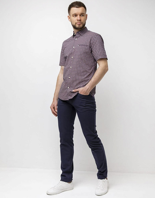 Рубашка Pierre Cardin из коллекции Future Flex с коротким рукавом в тёмно - синем цвете