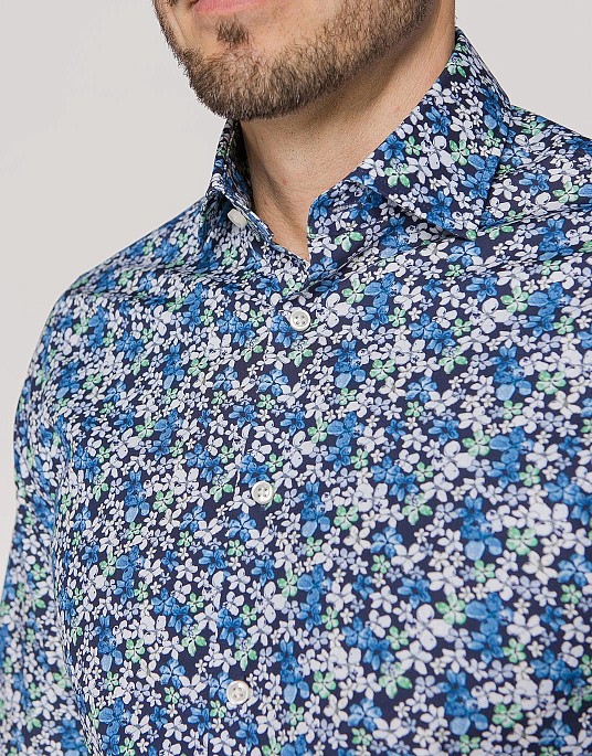 Рубашка Pierre Cardin из коллекции Future Flex в синем цвете с цветочным принтом