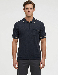 Поло Bugatti с воротником на молнии тёмно-синего цвета