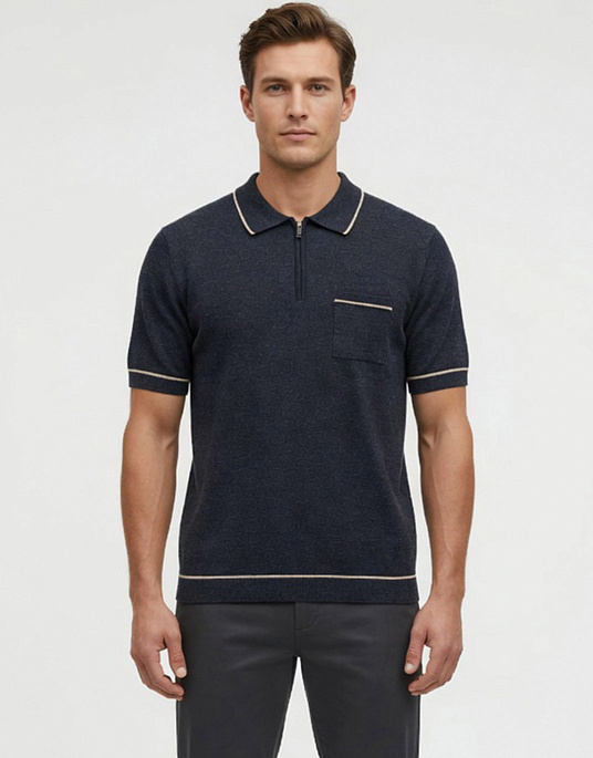 Поло Bugatti с воротником на молнии тёмно-синего цвета