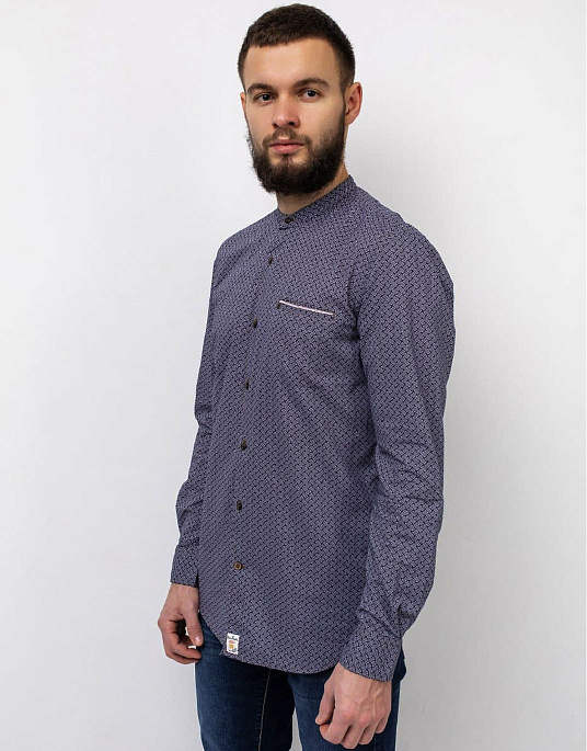 Рубашка Pierre Cardin с воротом-стойкой  в синем цвете