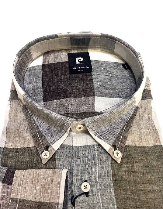 Сорочка лляна Pierre Cardin в клітинку з довгим рукавом