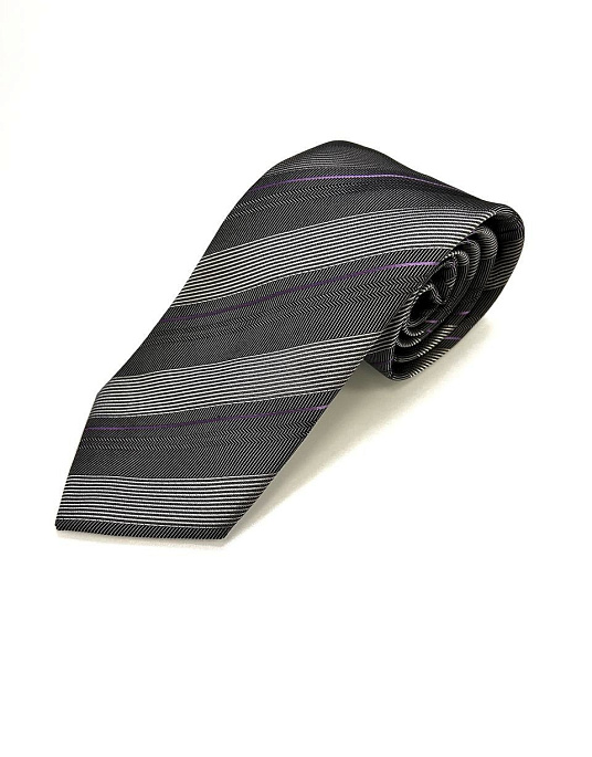 Краватка BOSS сірого кольору з фіолетовою смужкою