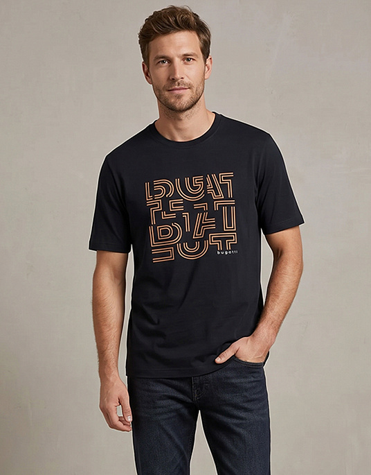 Футболка Bugatti  з принтом у темно-синьому кольорі