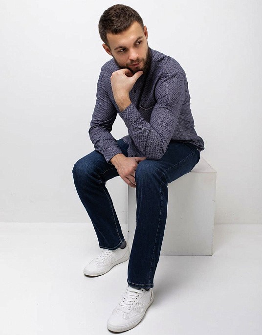 Рубашка Pierre Cardin с воротом-стойкой  в синем цвете