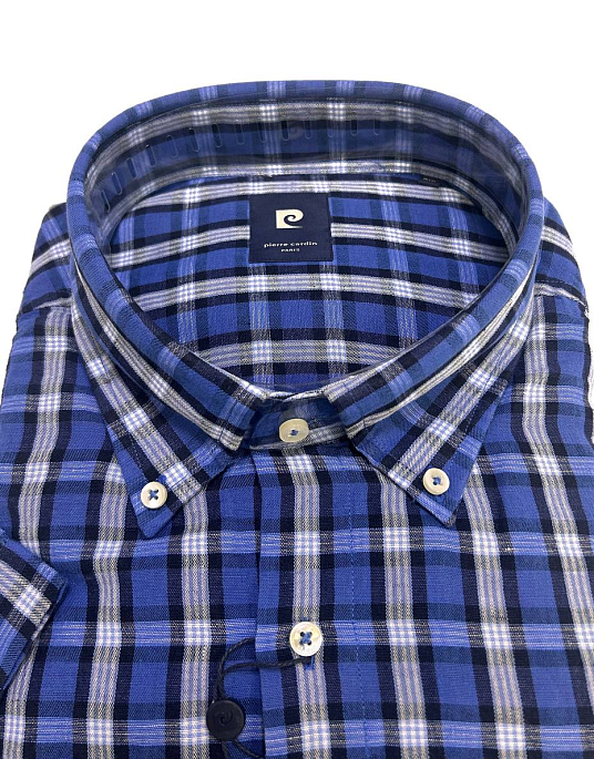 Сорочка з льону Pierre Cardin в клітинку з коротким рукавом