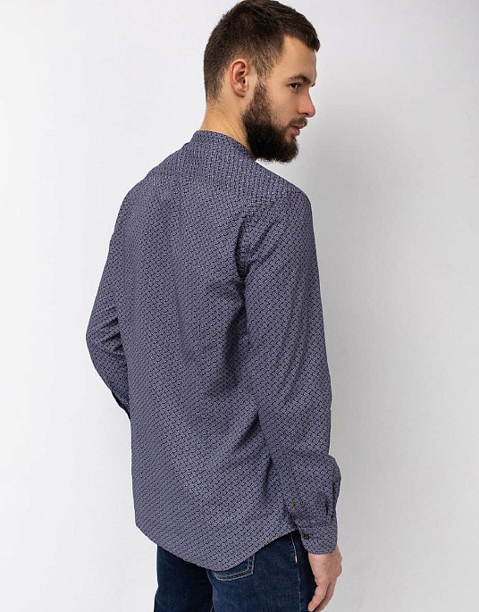 Рубашка Pierre Cardin с воротом-стойкой  в синем цвете