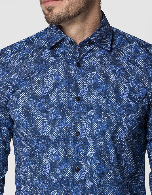 Сорочка Pierre Cardin з колекції Future Flex в синьому кольорі з квітковим принтом