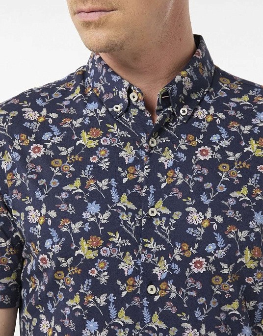 Сорочка Pierre Cardin з колекції Future Flex з коротким рукавом у темно-синьому кольорі