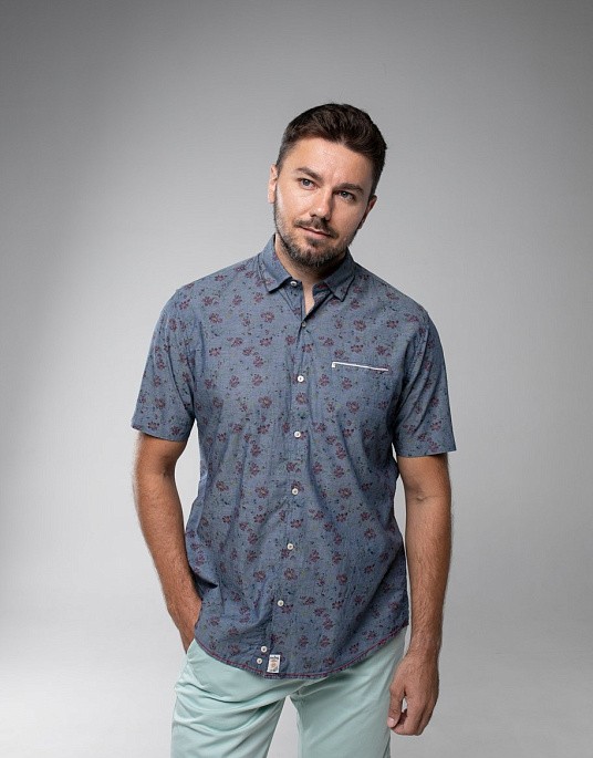Рубашка Pierre Cardin из серии Dtnim Story с коротким рукавом в сером цвете с принтом