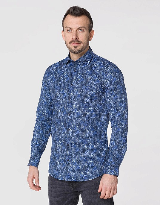 Сорочка Pierre Cardin з колекції Future Flex в синьому кольорі з квітковим принтом