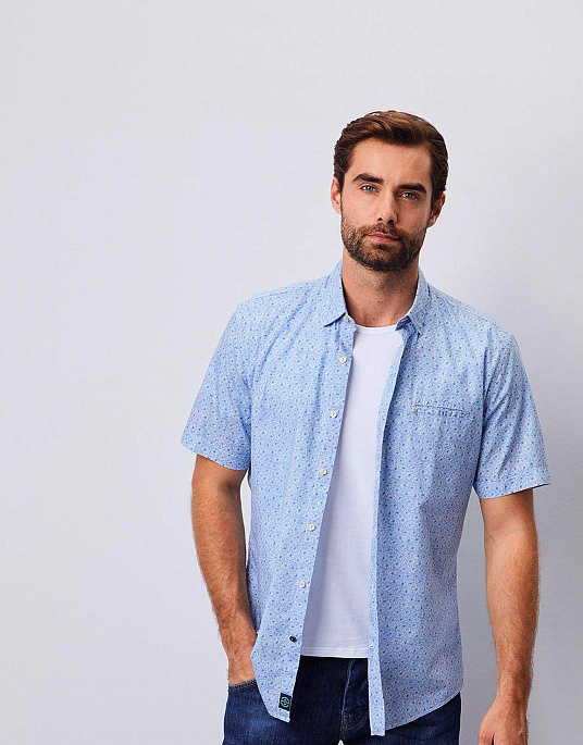 Рубашка с коротким рукавом PIerre Cardin из коллекции Denim Academy в голубом цвете