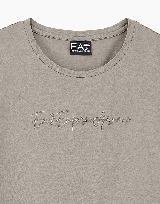 Женская футболка EA7 Emporio Armani в серо-бежевом цвете