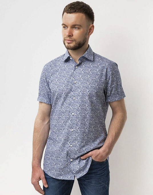 Рубашка Pierre Cardin из коллекции Future Flex с коротким рукавом в синем цвете