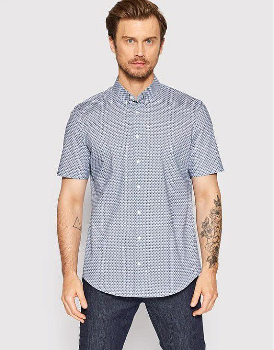 Рубашка Pierre Cardin из коллекции Future Flex с коротким рукавом в синем цвете