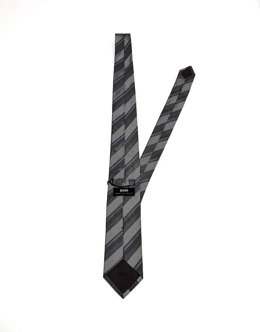 Галстук BOSS серого цвета с фиолетовой полоской