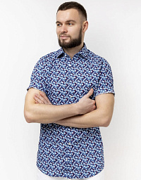 Сорочка з коротким рукавом Pierre Cardin з колекції Future Flex синя з квітковим принтом