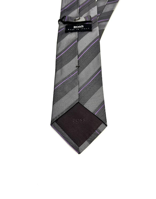 Галстук BOSS серого цвета с фиолетовой полоской