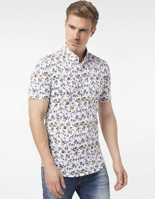 Рубашка Pierre Cardin из коллекции Future Flex с коротким рукавом в белом цвете