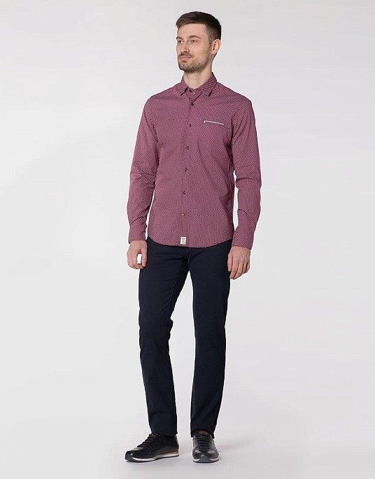 Рубашка Pierre Cardin из коллекции Denim Story в бордовом цвете с узором