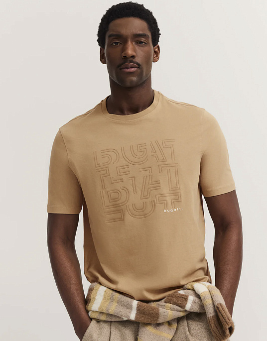 Футболка Bugatti с принтом бежевого цвета