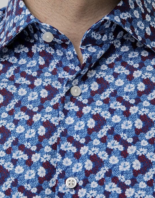 Сорочка з коротким рукавом Pierre Cardin з колекції Future Flex синя з квітковим принтом