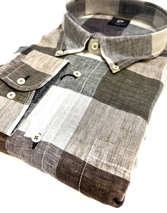 Сорочка лляна Pierre Cardin в клітинку з довгим рукавом