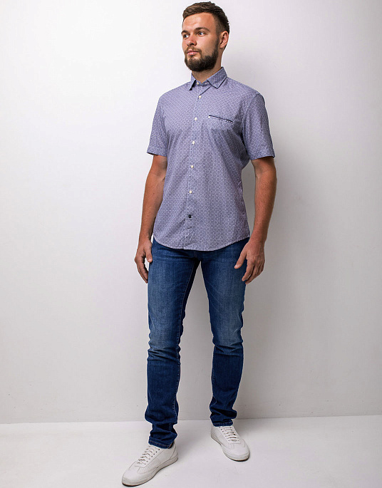 Рубашка Pierre Cardin с коротким рукавом из коллекции Denim Academy в голубом цвете