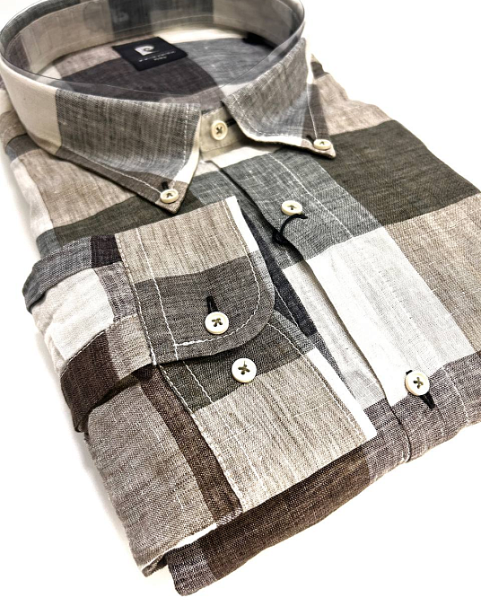 Сорочка лляна Pierre Cardin в клітинку з довгим рукавом