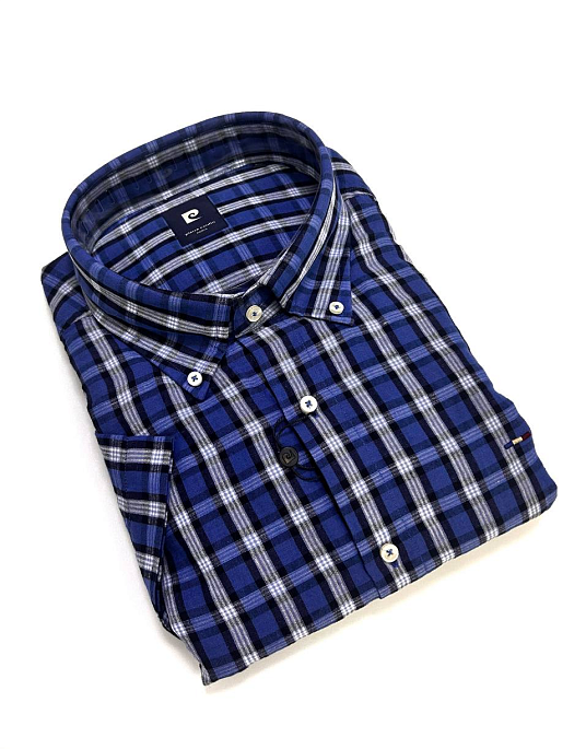 Рубашка из льна Pierre Cardin в клетку с коротким рукавом