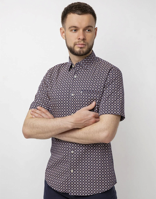 Рубашка Pierre Cardin из коллекции Future Flex с коротким рукавом  в тёмно - синем цвете